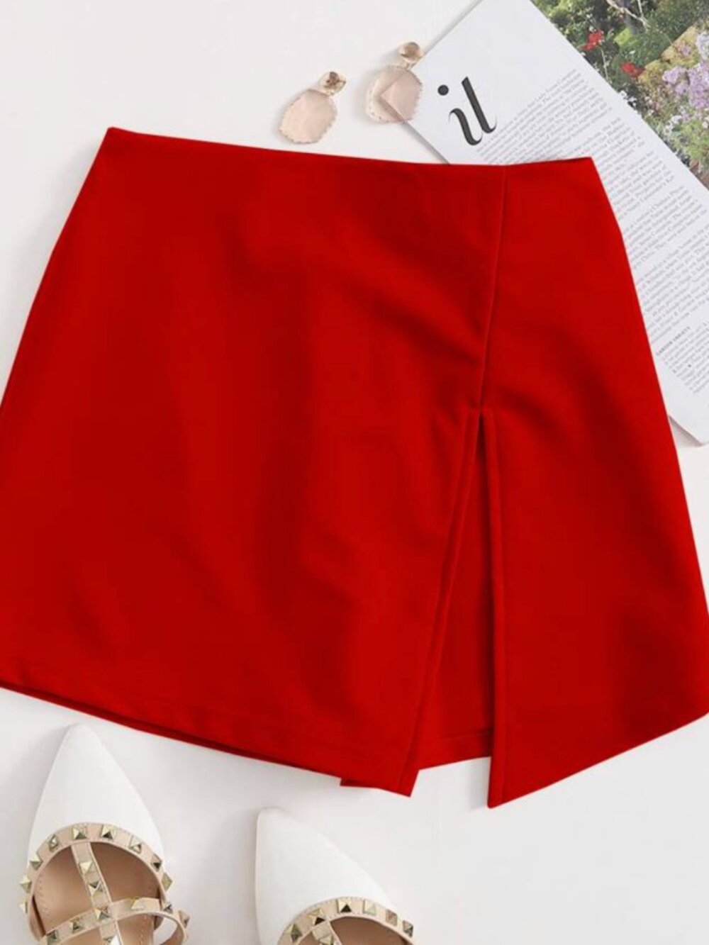 SHEIN EZwear Red Split Hem Skort